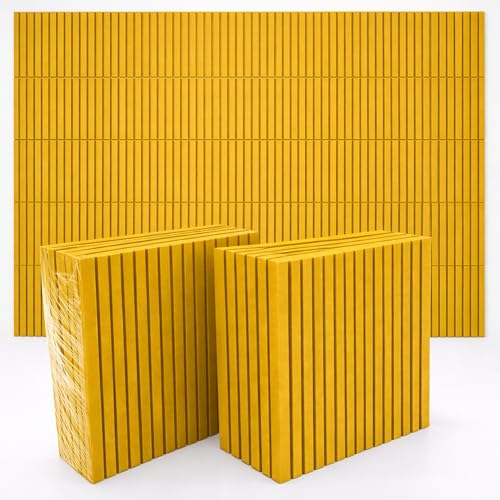 Image of MMT Acoustix Slats Felt Acoustic Wall Panel | Sound Proofing for Room |Premium Acoustic Panel |Pin Board for Wall |Sound Absorbing Panels | Slats Felt Acoustic Wall Panel |Mustard| 30 x 30 cm | 8 Pcs