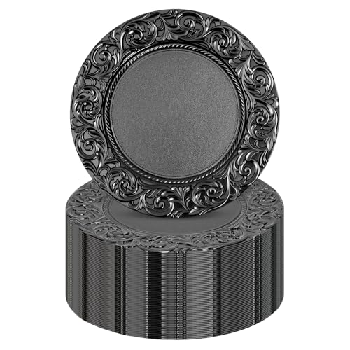 100 Platos Charger Negros 13" Redondos Diseño Relieve