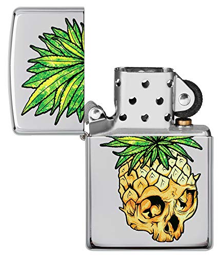 Encendedor Zippo diseño calavera hoja cromo pulido miniatura 4