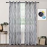 fy fiber house decoration sheer voile window curtains with ring top for bed room 2 panels 54 by 95 inch white grey wave