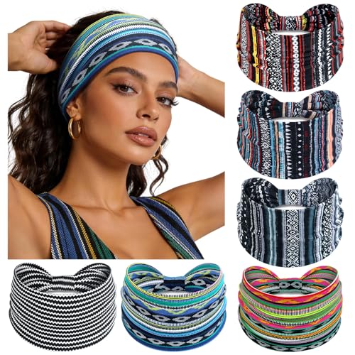 Image of Awumbuk Wide Headbands for Women Knotted No Slip Head Bands Soft Turban Headband Hair Accessories Boho African Solid Color Head Wraps for Women Yoga Workout (Cyan)
