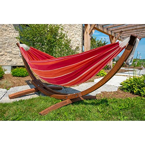Durable Double Hammock with Stand Included Rust Weather Resistant Pine Wood Material Thick Strong Rope Size 41