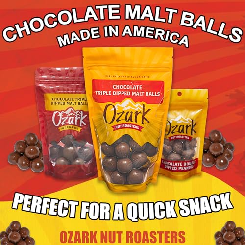 OZARK NUT ROASTERS Chocolate Malt Balls, Gourmet Malted Candy Snack, Rich Chocolate Flavor, Resealable 14 oz Bag, Pack of 1