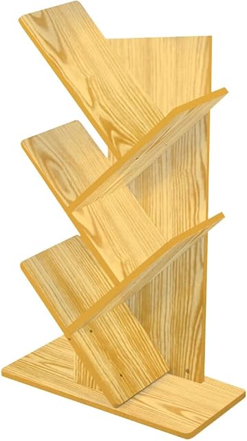 PREMZO Tree Shape Bookshelf MDF Wood 4Tier Floor Standing Tower Desktop Bookcase Books Magazine CDs Display Free Standing Storage for Office & Home Living Room Organizer Shelf