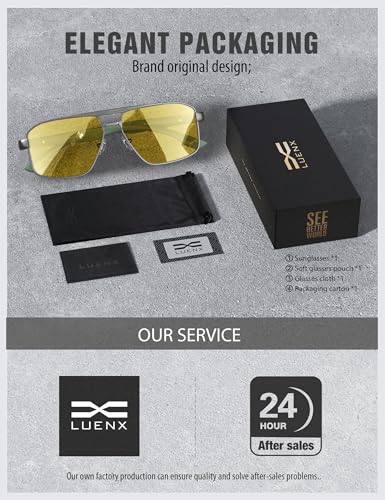 Image of Luenx Aviator Sunglasses Polarized Men Women Square UV400 Driving | Big Head Fit,Polygon Shades,Lightweight,Adjustable Nose Pads,Anti-slip,Impact-resistant,Scratch-Resistant,Gift-Ready Set