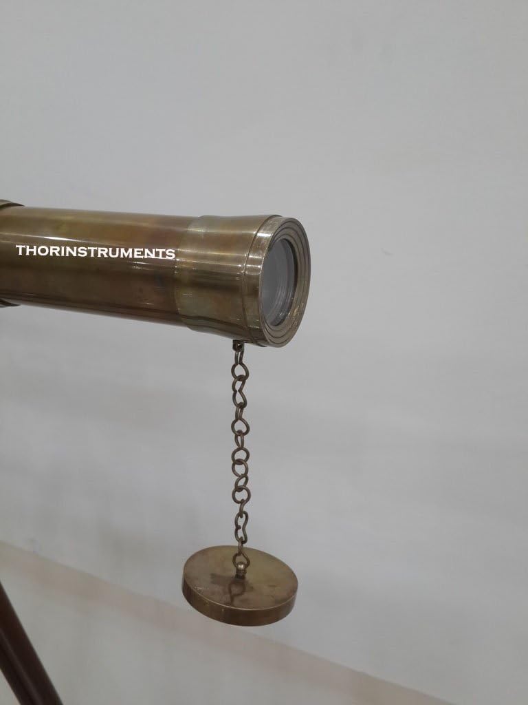 U.S Navy Vintage Brass Telescope Black Leather with Wooden Tripod Floor Stand Rustic Vintage Home Decor Gifts
