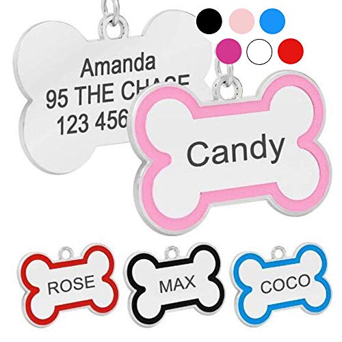 Bone Shape Dog ID Tags Stainless Steel Custom Laser Engraved Both Sides with up to 4 Lines of Text , Dog Name Tags Personalized with Durable Engraving