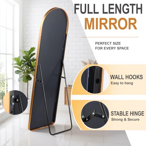 Image of Story@Home Arch Mirror Full Length - 5.25 Feet | Aesthetic Full Size Mirror for Bedroom with Stand Thin Frame Aluminium | Vertical Hanging Display for Living Room, Dressing - Gold