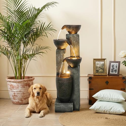 Image of Hamiedun 40''H Water Fountain Outdoor Decor, 4-Tier Crocks Fountains for Outsides with LED Lights, Indoor Waterfalls Fountain for Garden, Patio, Deck, Porch, Backyard and Home Art Decor (40inch)
