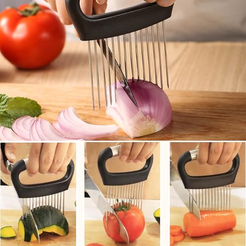 Onion Holder Stainless Steel Onion Slicer Cutter for Slicing, Slices Tool for Cutting Vegetable, Fruit, Meat - Image 5