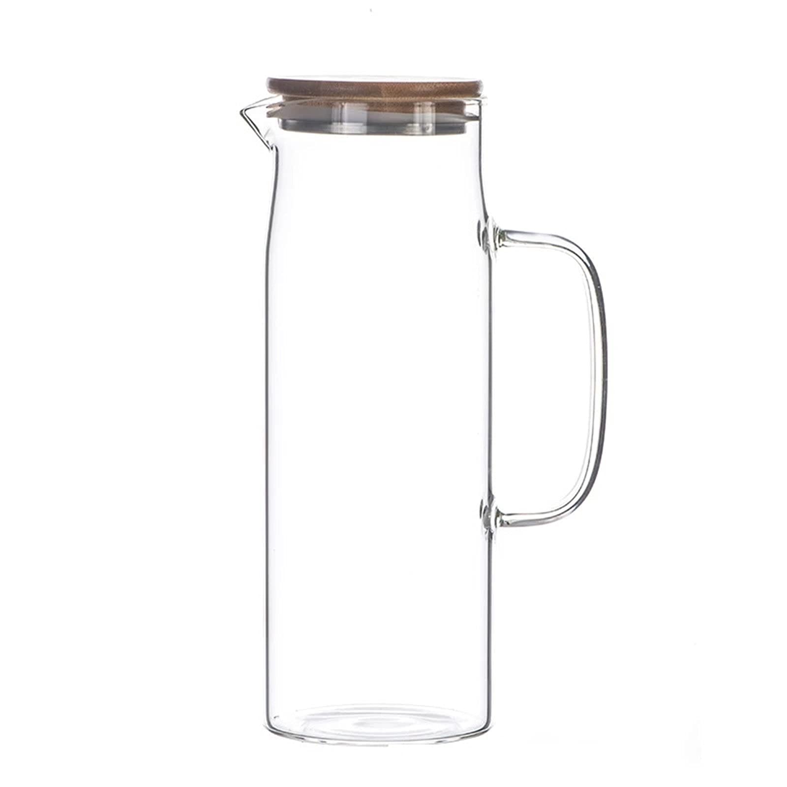 Jarra de Agua Transparente para Nevera, Jarra de Vidrio Grueso con Tapa de bambú, Ideal para Zumo, café, Limonada y té Helado.