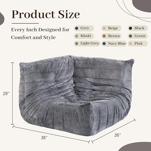 Image of Giant Bean Bag Chairs Lazy Sofa for Adults,Corner,Grey | Memory Foam Bean Bag Chairs,Fireside Corner Chair,Lazy Floor Corner Sofa for Living Room, Bedroom, Dorm, Office