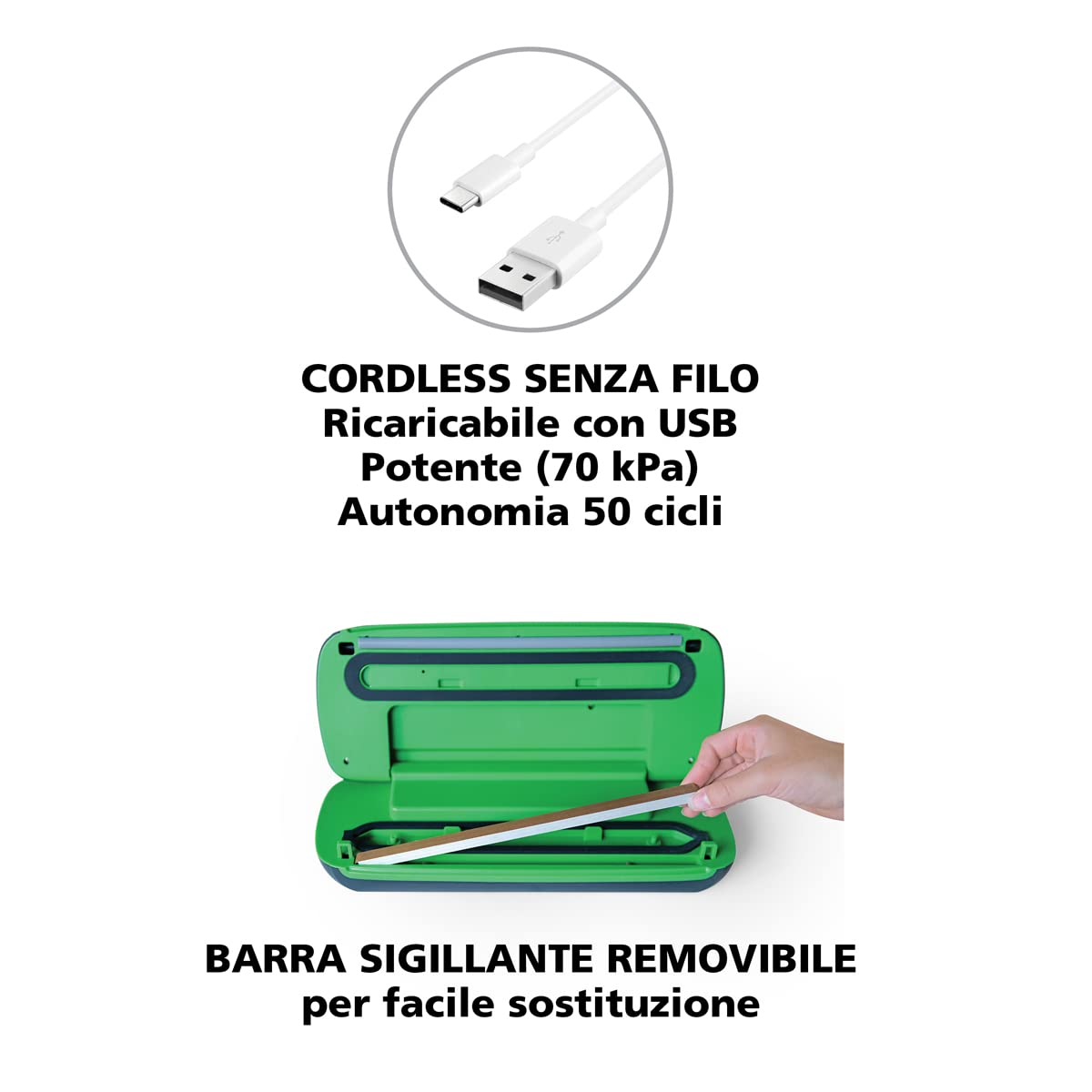 MACOM Forever Fresh VAC 4000 Potente Macchina sottovuoto Cordless con barra sigillante da 28 cm, Nero E Verde
