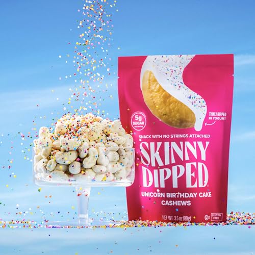 Image of SkinnyDipped Birthday Cake Cashews, Healthy Snack, Plant Protein, Gluten Free, 3.5 oz Resealable Bags, Pack of 5