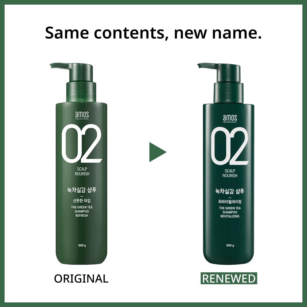 AMOS PROFESSIONAL The Green Tea Shampoo Refresh [For Oily Scalp] 17.6oz (500g) | Anti-Hair Loss Korean Hair Growth Shampoo for Cleanse Excess Sebum - Image 3