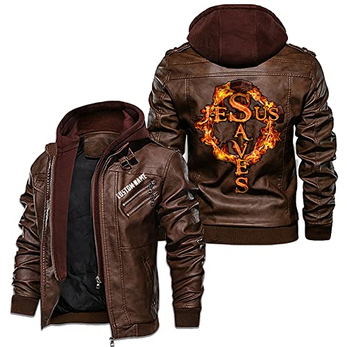 Christian Inspirational Gifts Jesus Saves Cross on Fire Personalized Customize Men Leather Vest Jacket