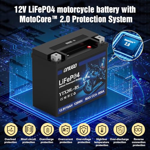 OMUGO YTX20L-BS Lithium Motorcycle Battery 12V 10Ah 800CCA LiFePO4 – Powersports Replacement for ATV, UTV, Snowmobile, Jet Ski, PWC, Scooter, Lawn Mower & Tractor by OMUGO - Image 2