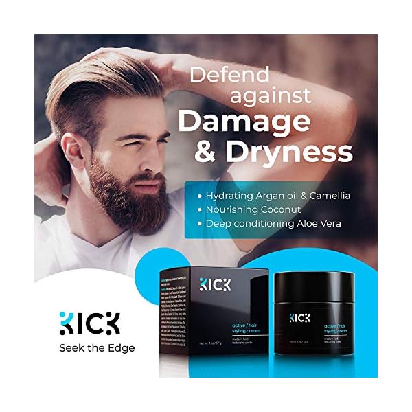 Hair-Cream-for-Men-by-KICK-Medium-Hold-Forming-Cream-Award-Winning-Mens-Hair-Products-Non-Greasy-Hair-Styling-Cream-with-Argan-and-Coconut-Oil-to-Restore-Dry-Damaged-Hair-2-Oz Kick Hair Cream for Men Medium Hold Forming Cream - Award Winning Mens Hair Products - Non Greasy Hair Styling Cream with Argan and Coconut Oil to Restore Dry, Damaged Hair - 2 Oz