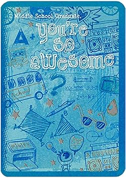 Designer Greetings Youre So Awesome Blue and Gold Foil Doodles Die Cut Middle School Graduation Congratulations Card