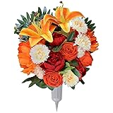 HENOMO Artificial Cemetery Flower with Vase for Headstone, Outdoor Grave Decoration，Florist-Arrange