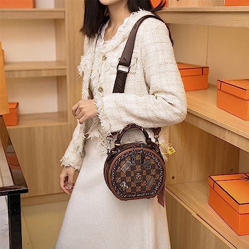 Fashion Retro Bear Badge Print Real Leather Purse Handbags, Round Shoulder Bag Cross Body For Women2