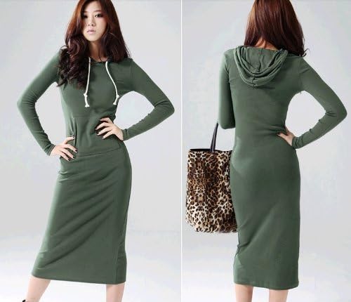 Amazon Co Jp 424 Gr 単層 秋冬 マキシパーカーワンピース ロング丈 マキシワンピース 長袖ワンピース ドレス マキシ丈ニットカンガルーポケット ワンピース 長袖無地ロングワンピ カジュアル グリーン 一枚入れ 並行輸入品 服 ファッション小物