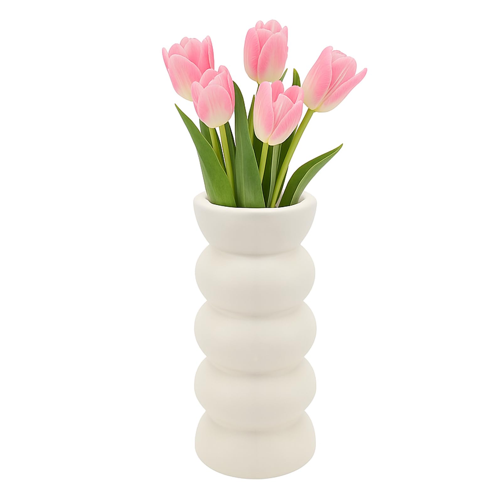 APOMOONS Jarrón de cerámica beige moderno con diseño de rosquilla – Jarrón para hierba de Pampas, flores secas y frescas – Jarrones decorativos para oficina, mesas de comedor, centros de mesa y bodas