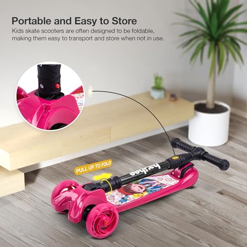 Image of Baybee Flash Kick Scooter for Kids | Smart Foldable 3 Wheel Kids Scooter with 4 Height Adjustable, LED PU Wheels & Brake | Skating Scooters Upto 75 Kg Capacity | Skate Scooters for Kid (Pink)
