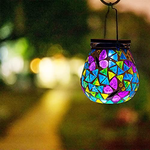 Mosaic Solar Light Outdoor Hanging Lantern - Butterfly Theme Jar Lantern Waterproof Table Lamp For Garden, Patio, Party, Yard, Outdoor Indoor Decoration #TOP5