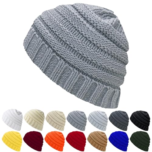 ANTI-REBOUNDUMBRE Winter Hats for Women Warm Beanies Soft Cable Knit Beanie for Women Skull Cap Grey