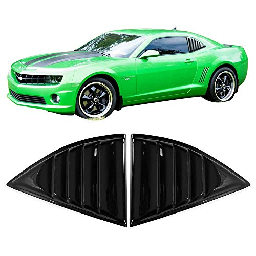 Ikon Motorsports, Side Window Louver Compatible With 2010-2015 Chevy Camaro Coupe, Gloss Black Sun Shade Cover Windshield Scoop Pair, 2011 2012 2013 2014 #TOP1