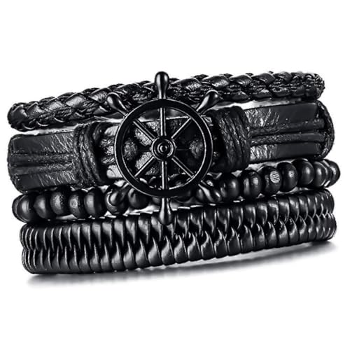 Contemporray Casual Leather Bracelet For Men/Boys Set 4pcs