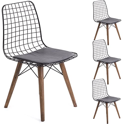 Gozos Esszimmerstühle 4er Set | Küchenstühle | Gepolsterter Industrial Gitterstuhl | Holzbein Gitterstuhl | Essstühle mit Bequemen Kunstledersitz und Rückenlehne | Dekorativ Esszimmermöbel Cover