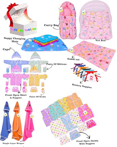 Image of Toddylon 56 in 1 New Born Baby Products All | Gift Packs | Maternity Kit | Baby Clothes | Baby Bedding Set | Essentials Items | Baby Shower | Combo Pack | Infants (Multicolor, 0-6 Months)