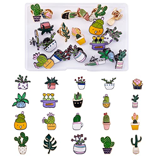 Image of Cheriswelry 20Pcs Potted Plant Theme Enamel Pins Set Potted Cactus Flower Enamel Lapel Pins Plant Theme Brooch Pins 13-28.5mm for Clothes Jacket Bags Backpack Hats Decoration