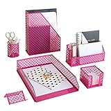 Blu Monaco Pink Office Supplies Hot Pink Desk Accessories for Women Office - 6 Piece Cute Pink Desk Organizer Set