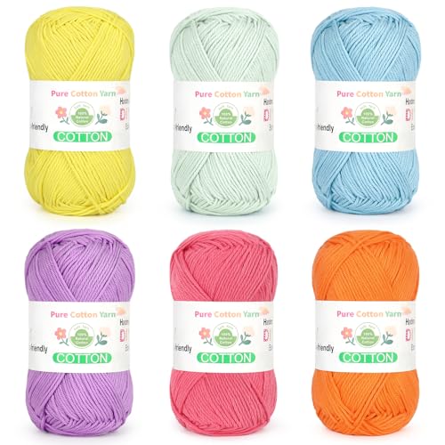 Image of Katech Pure Cotton Yarn for Crocheting & Knitting-6-Color of 137 Yards /1.76 oz Baby Cotton Yarn Sport Weight CYC #2-Soft & Breathable-Ideal for Dishcloths, Baby Clothes, Potholders(G)