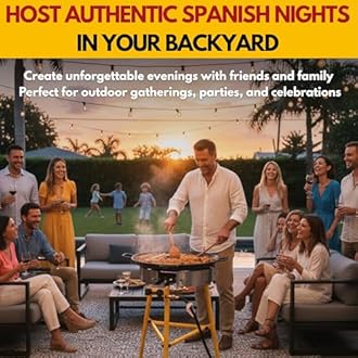 Paella Burner and Stand Set 12 Servings, 18 Inch Paella Pan, Dual Propane Outdoor Stove with Stand & Regulator, Portable Gas Cooker for Camping Crawfish Boil Cooking Outdoor, Paellera Propano