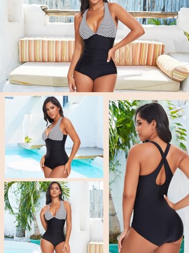 Traje de baño para mujer con cuello en V profundo y control de barriga 6