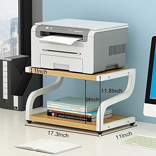 PUNCIA Office Desktop Laser Multifunction Printer Copier Scanner Shelf Stand Rack with Anti - Skid Pads for Desktop Organizer Storage Shelf Double Tier Tray for Microwave Oven Potted Plants(Brown) - Thumbnail 4