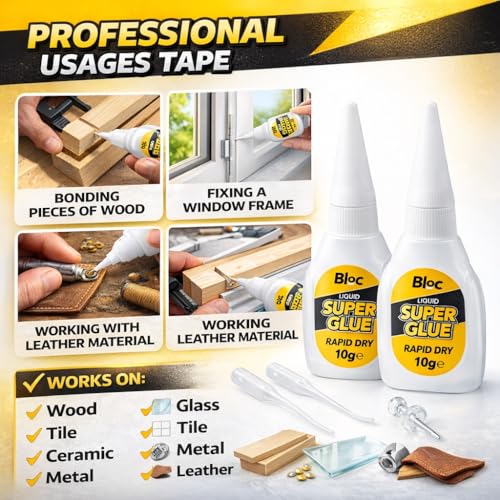LIQUID SUPER GLUE 10G 2 PACK EXTRA STRONG FAST DRY INDUSTRIAL ADHESIVE FOR METAL WOOD PLASTIC CERAMIC RUBBER GLASS & DIY REPAIRS - Image 2