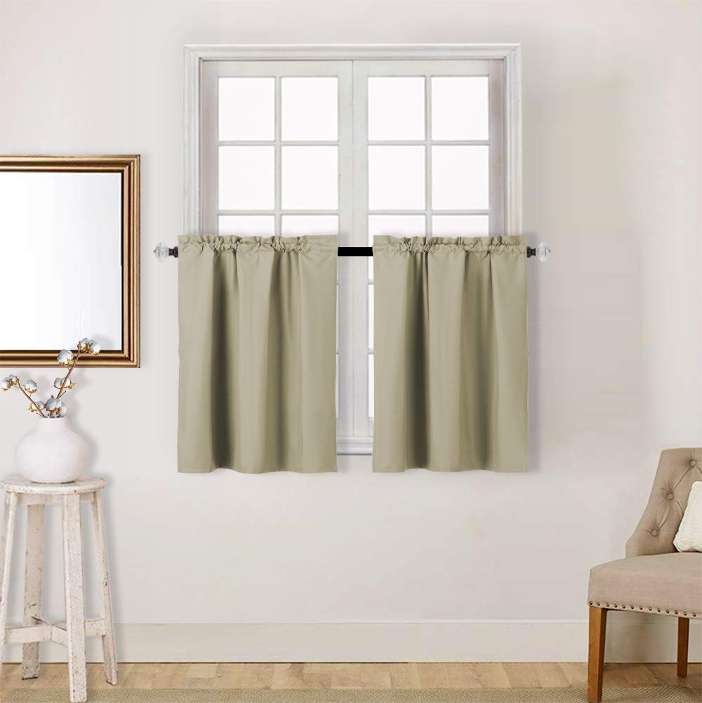 Easy Home 2 Panels Blackout Tier Curtain with Rod Pocket for Kitchen, Bathroom, Living Room, Thermal Insulated, Light Blocking for Any Small Window 36" (W) x24 (L) (Taupe)