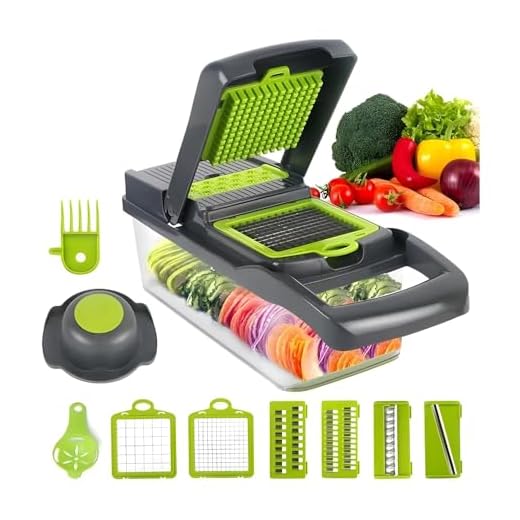 Cortador de Legumes Profissional: 14 em 1, Corta Cebola, Fatiador de Alimentos Multifuncional, com 8 Lâminas, Corta Cenoura, Alho, Vegetais com Recipiente de Armazenamento MARCA COMPRA SEGURA