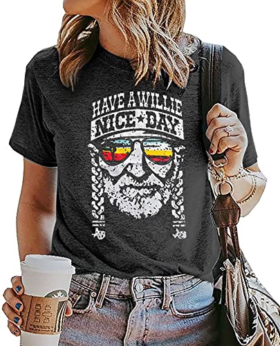 Have A Nice Day Country Music T Shirt Women Concert Band Graphic Tee Tops Summer Casual Vacation Short Sleeve Shirts (Medium, Grey) #TOP1