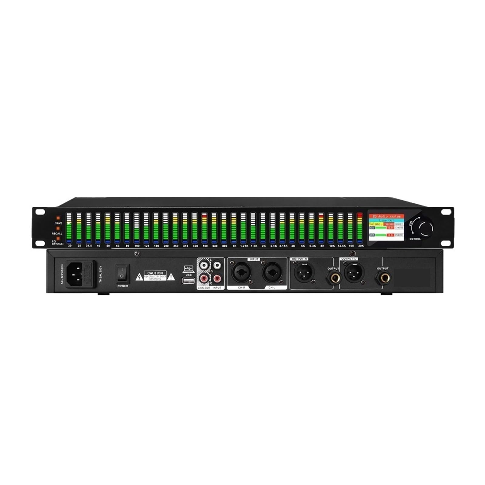 31-band Stereo Graphic Equalizer Professional Audio Equalizer LED Display Processor With PC Software Control(Black)