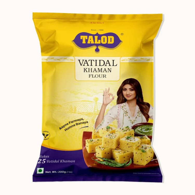 Talod Instant Mix Vatidal Khaman Flour (Pack of 4 * 200 g) | 100% Vegetarian, Wheat Gluten Free, Vegan Friendly, No Preservative, No Artificial Flavours, No Artificial Colors, No MSG