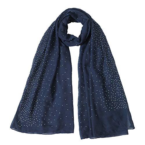 Lina & Lily Shimmer Sparkle Rhinestone Wedding Party Scarf Shawl Wrap Hijab Turban (Navy Blue)
