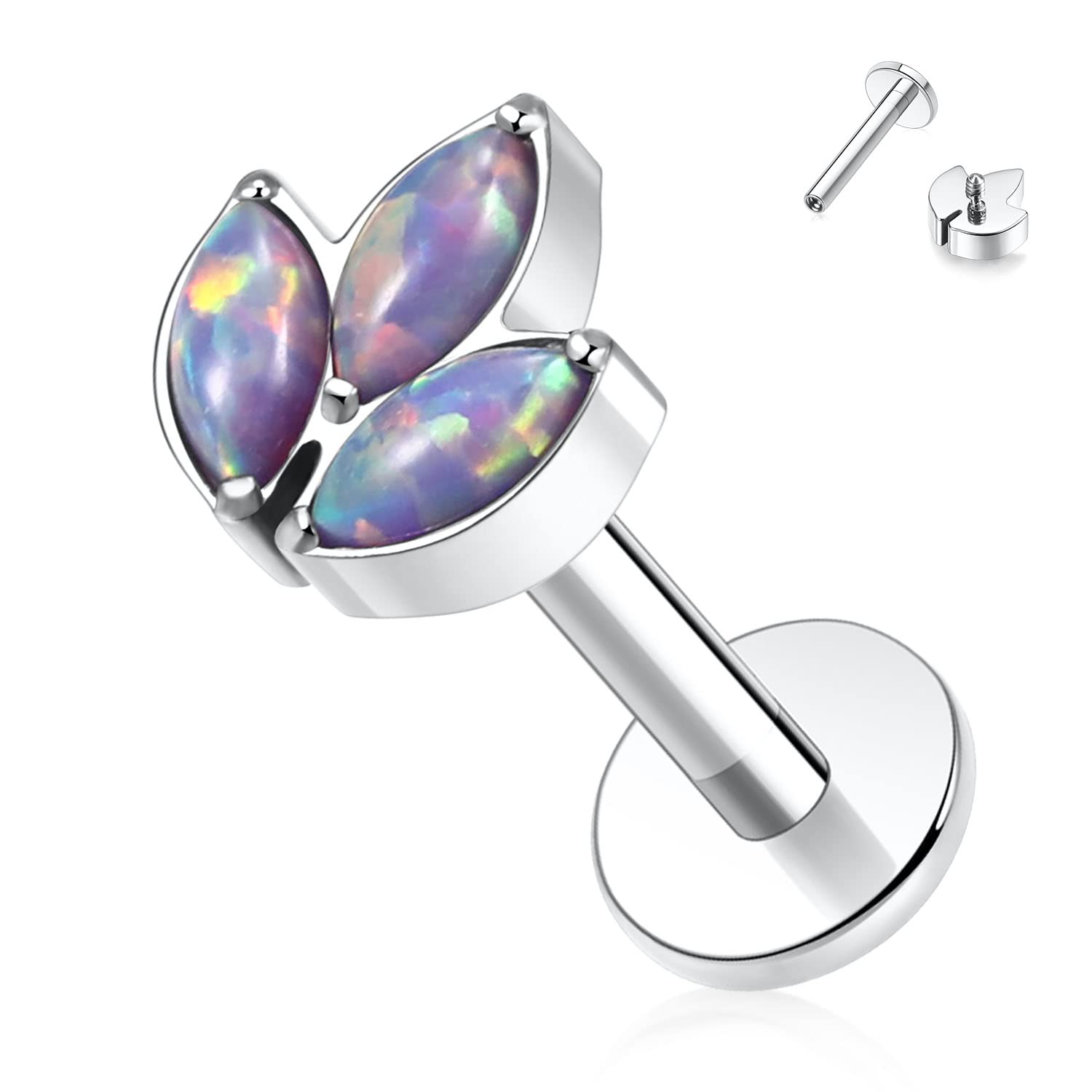 hengkaixuan 16G Titanium Labret Studs - Internally Threaded Flatback - Unisex - Silver - Piercing Jewellery — view 54