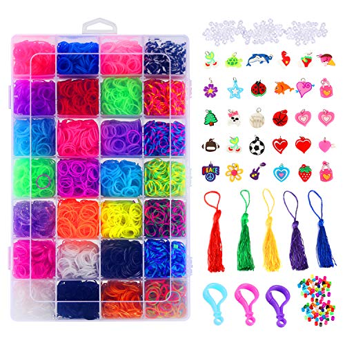 Glonova 11800+ Rubber Bands Bracelet Kit Loom Bands Kit for Kids Bracelet Making Kit, 11050 Rubber Bands, 3 Backpack Hooks, 30 Charms, 235 Beads, 550 Clips, 5 Tassel, Organizer