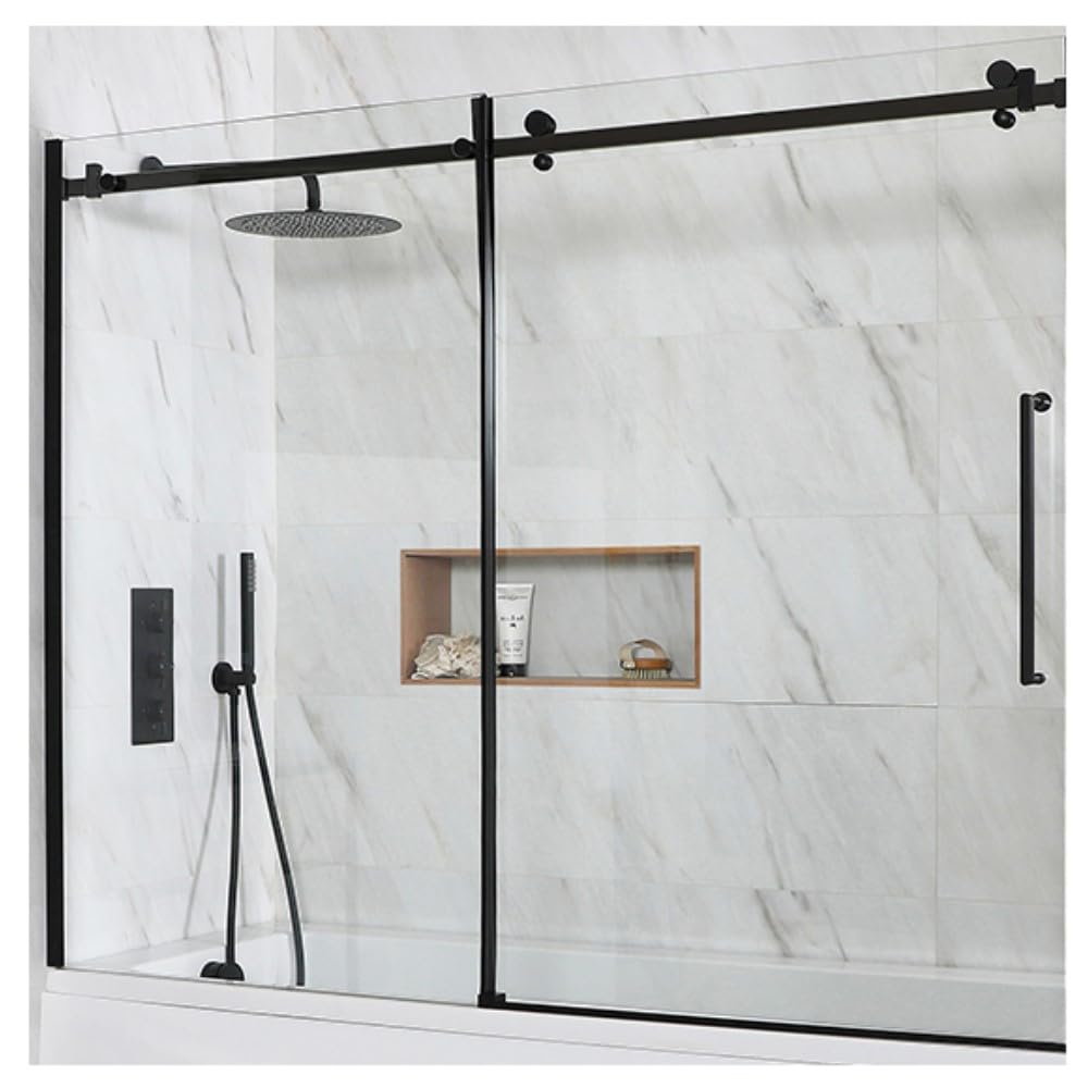 Milano Black Nero 1700Mm Frameless Sliding Shower Bath Screen
